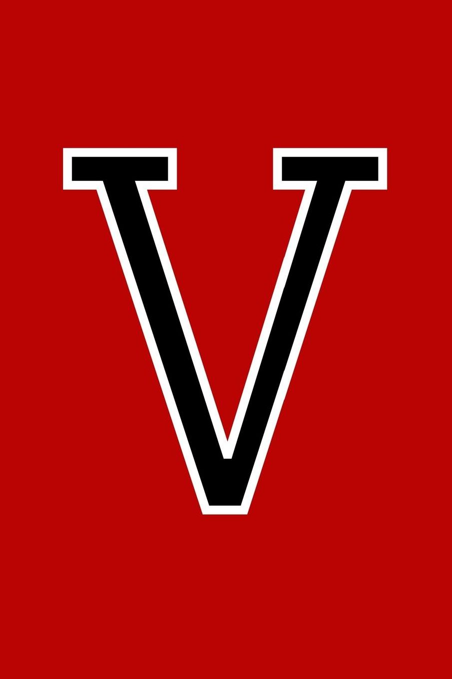 V: Monogram Journal A Initial, Writing Composition Notebook or Diary. Solid Red with Black Alphabet Letter - 6 x 9 110 College Ruled Blank Lined Pages With Space For Date.