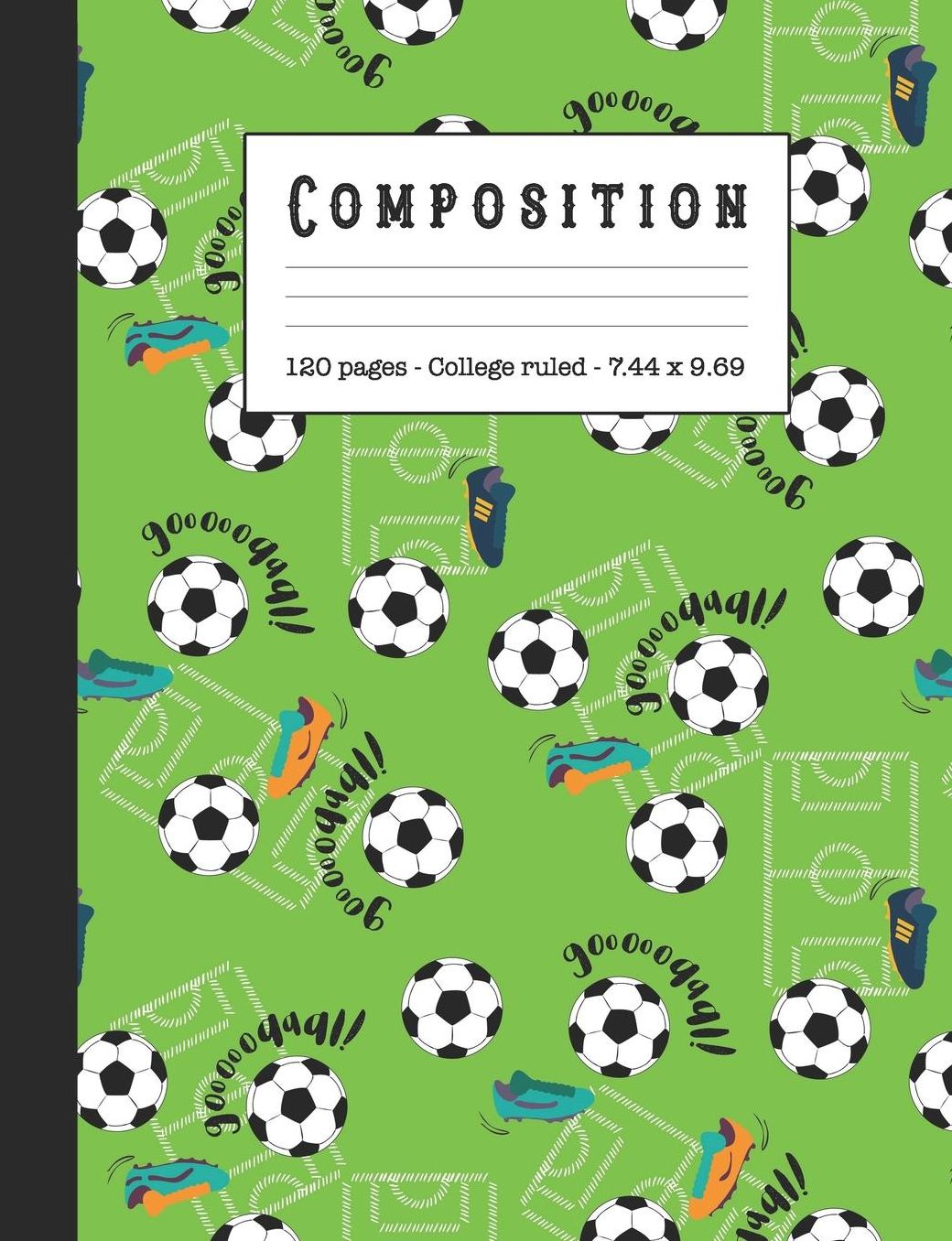 Composition: Wide ruled education composition notebook for school and college students and teachers - Green football and goal print cover art design