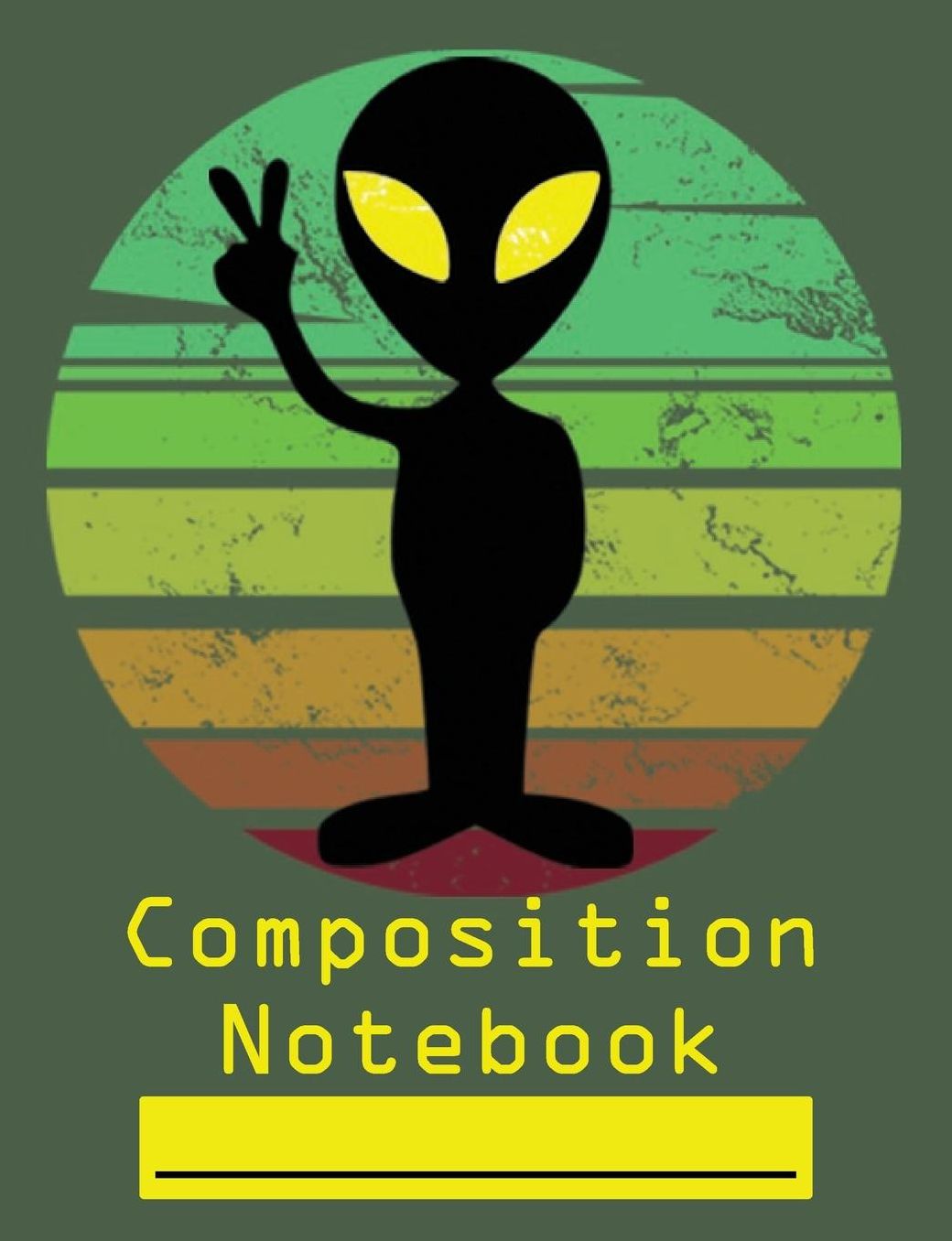 Composition Notebook: Space Alien Peace Sign Retro Sunset College Ruled Blank Lined Paper Notebook green