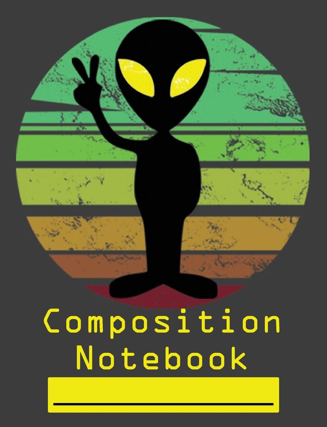 Composition Notebook: Space Alien Peace Sign Retro Sunset Wide Ruled Blank Lined Paper Notebook charcoal black