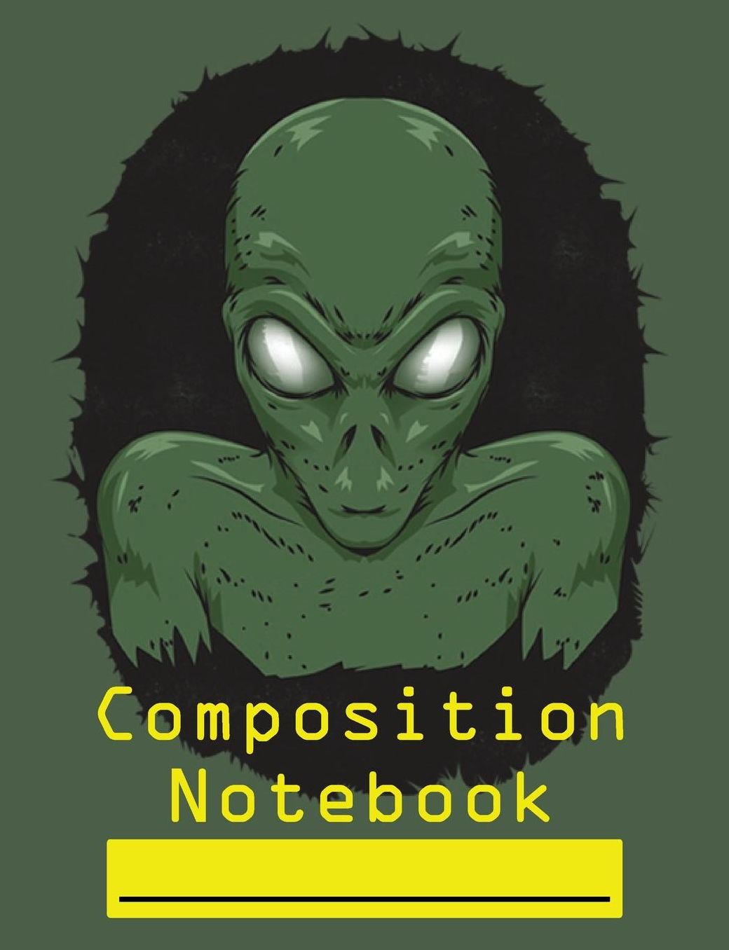 Composition Notebook: Scary Space Alien Retro College Ruled Blank Lined Paper Notebook green