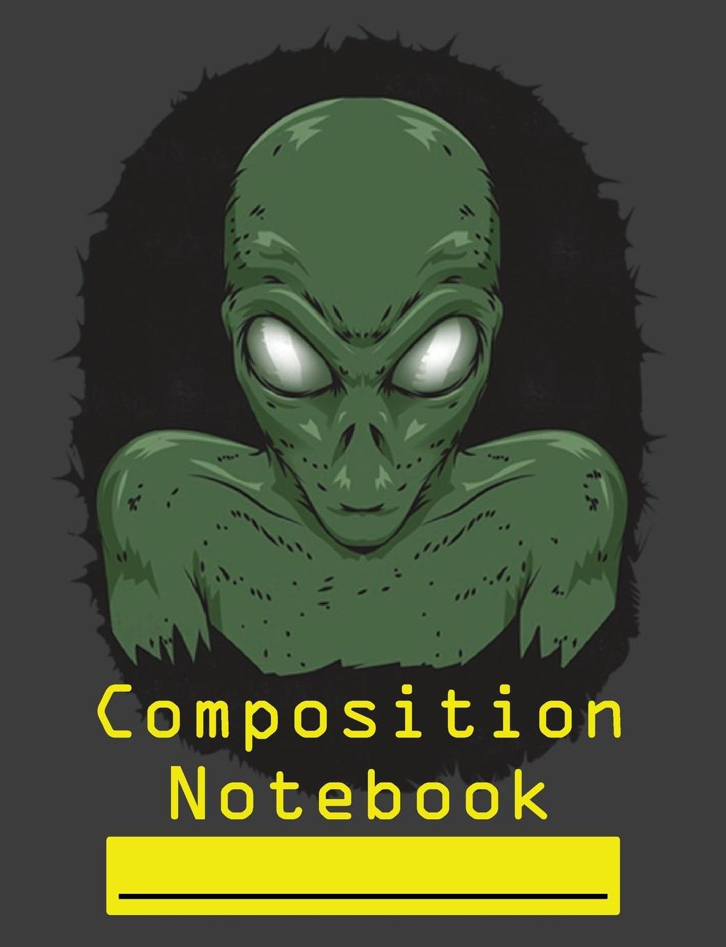 Composition Notebook: Scary Space Alien Retro Wide Ruled Blank Lined Paper Notebook charcoal black