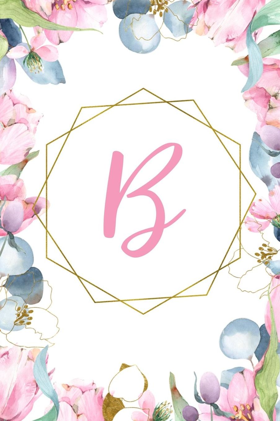 B: Notebook Journal Pretty Pink Floral Monogram Letter B
