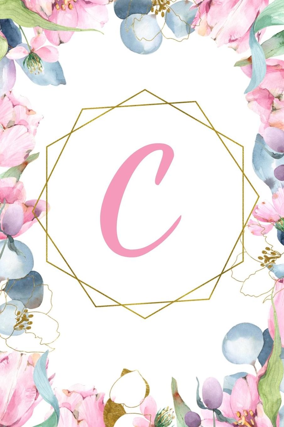 C: Notebook Journal Pretty Pink Floral Monogram Letter C