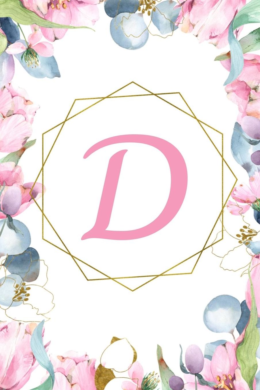 D: Notebook Journal Pretty Pink Floral Monogram Letter D