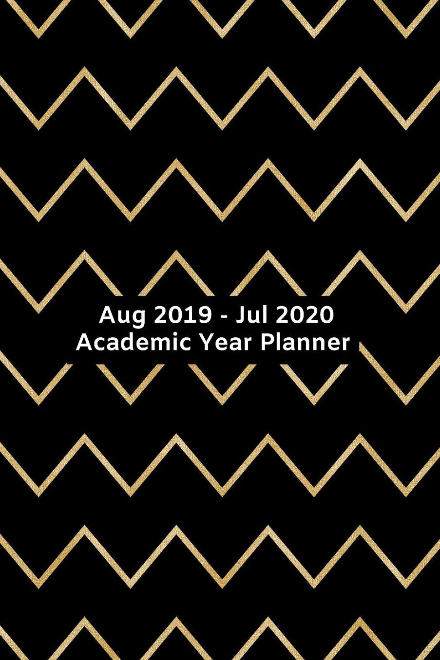 Gold and Black ZigZag Stripe 2019-2020 Academic Diary Week To Page View: Student Teacher Family Mid Year Planner To Do list on each page