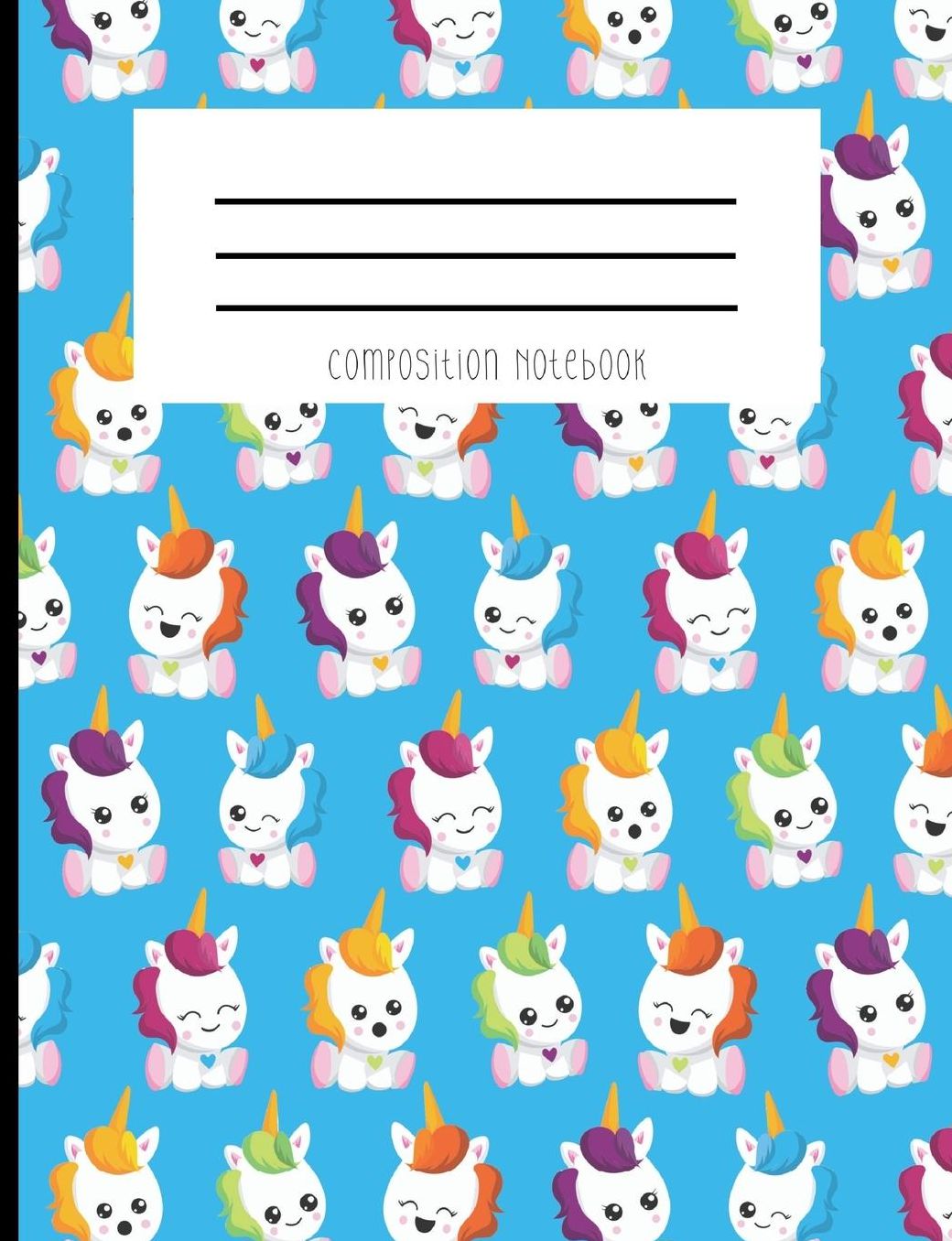 Composition Notebook: Unicorn Kawaii Face Babies Winking Hearts Multi Rainbow Color Travel Vacation Summer Journal And Notebook