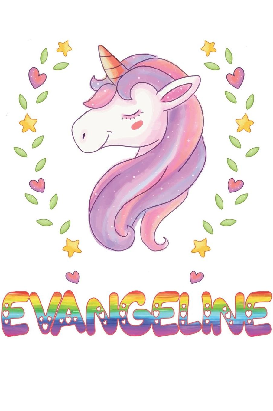 Evangeline: Evangeline Notebook Journal 6x9 Personalized Gift For Evangeline Unicorn Rainbow Colors Lined Paper