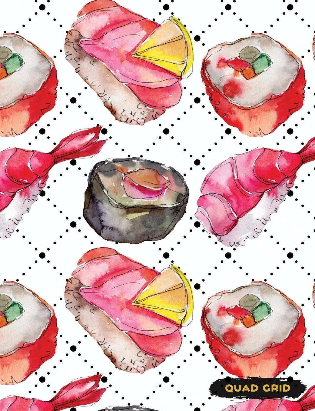 Quad Grid: Sushi Composition Notebook Graph Ruled Paper, 4x4 Squared for Math & Science Graphing