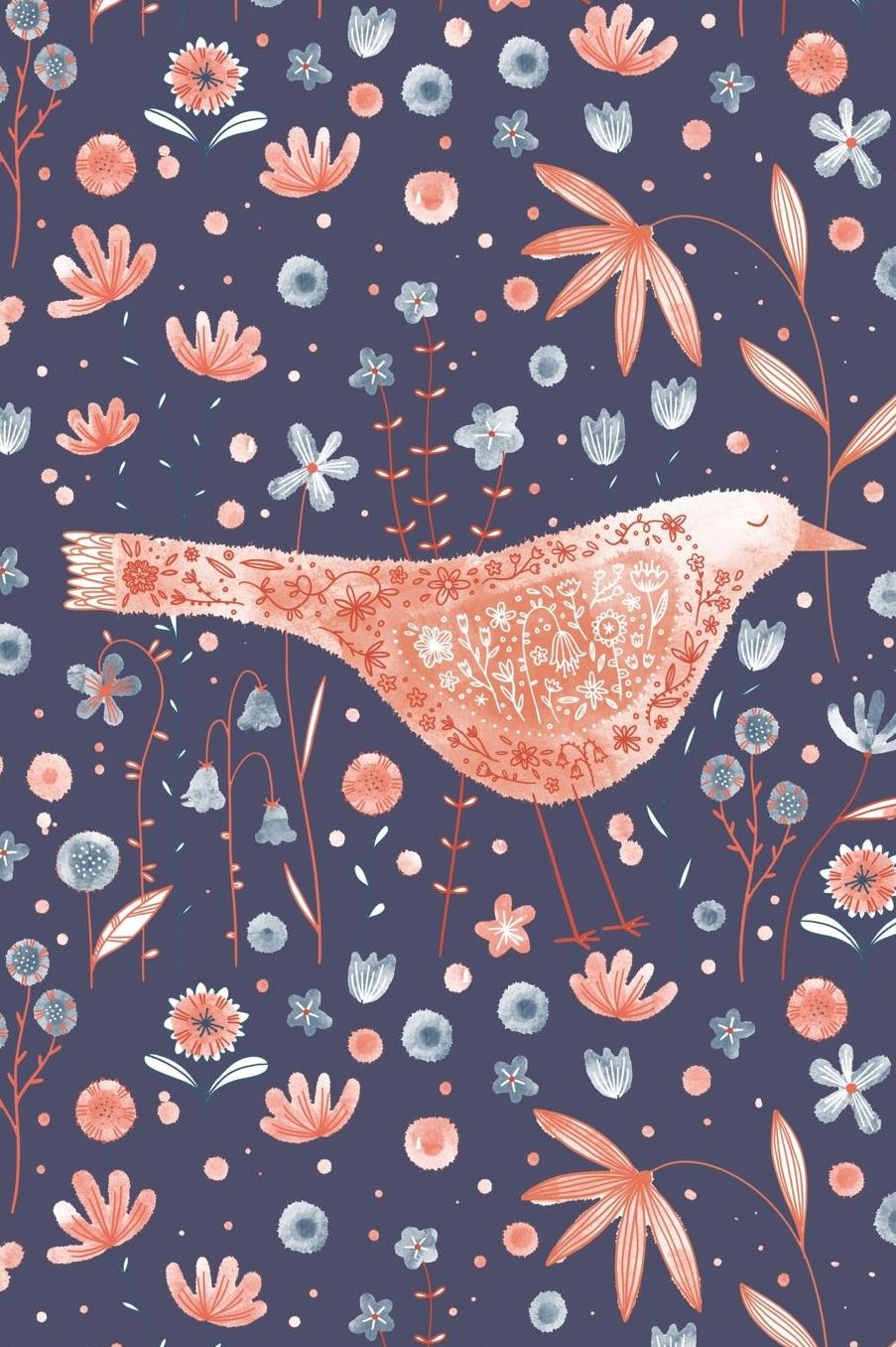 Bird Notes: A Blank Squared Paper Journal with Watercolor Bird and Flower Cover Art
