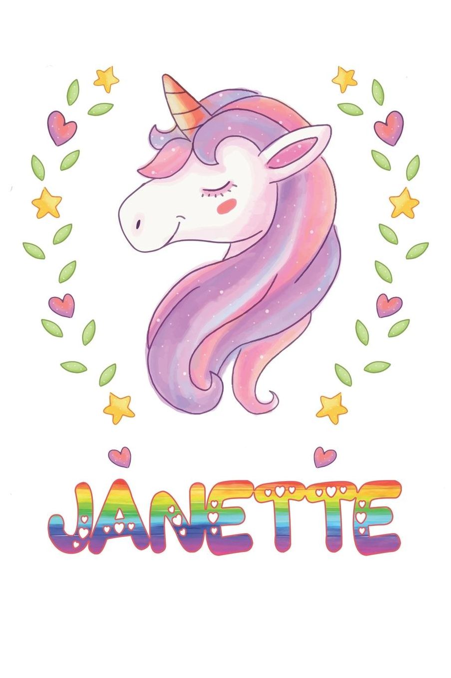 Janette: Janette Notebook Journal 6x9 Personalized Gift For Janette Unicorn Rainbow Colors Lined Paper