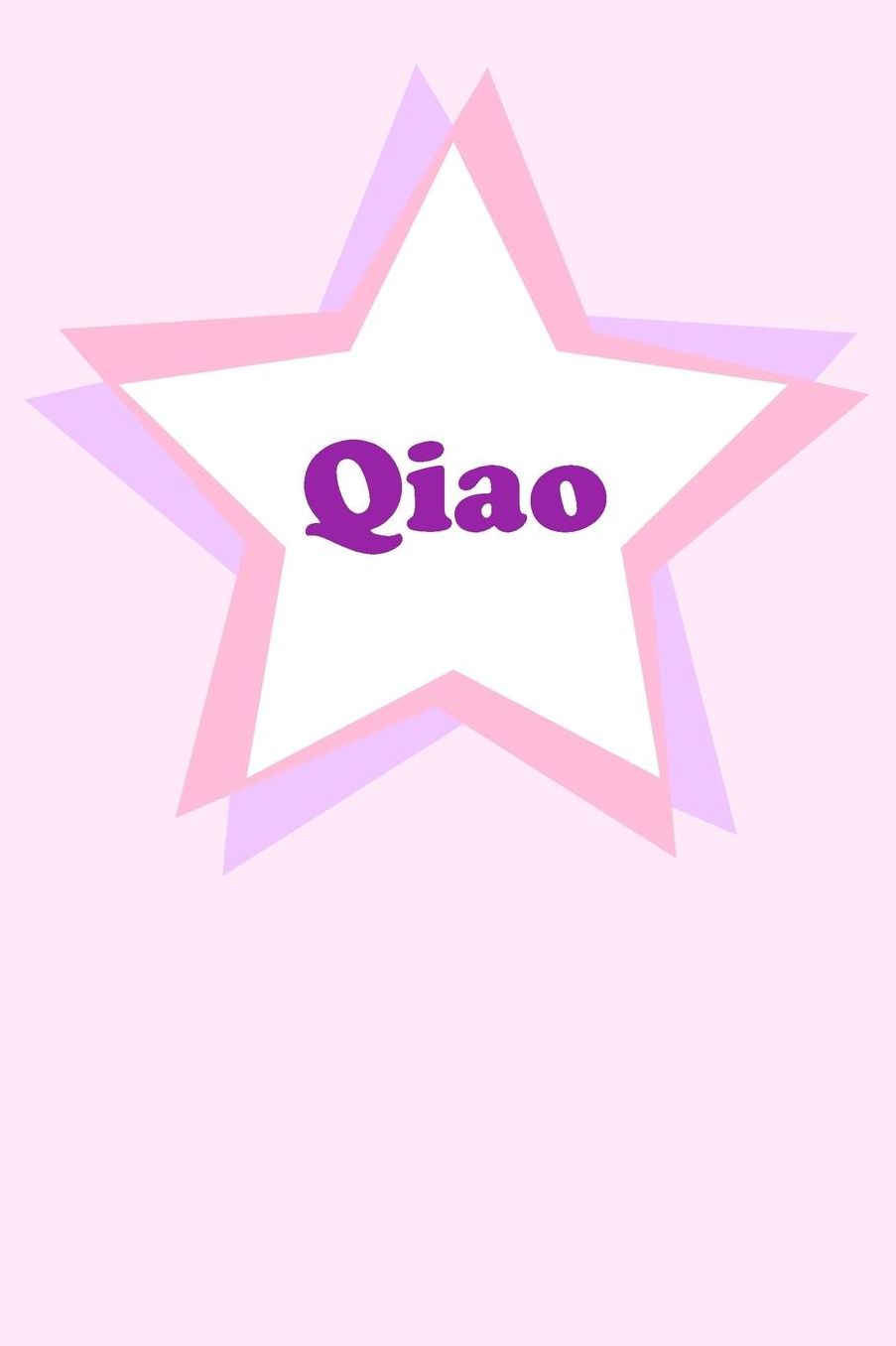 Qiao: Personalized Name Journal. Wide Ruled (Lined) Writing Diary, Composition Book. Cute Pink Star Cover for Girls, Kids and Teens