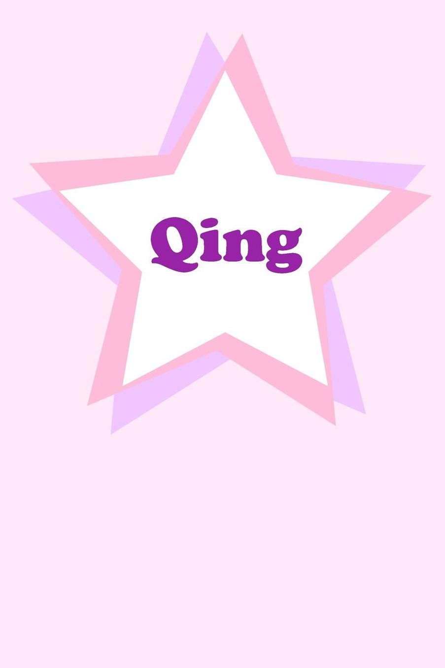 Qing: Personalized Name Journal. Wide Ruled (Lined) Writing Diary, Composition Book. Cute Pink Star Cover for Girls, Kids and Teens