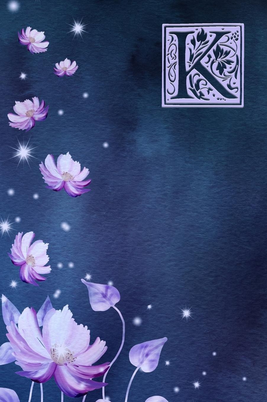 K: Monogram Initial Notebook with Purple floral design