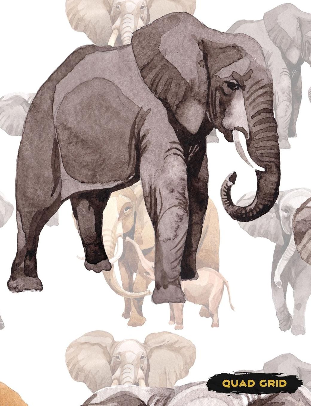 Quad Grid: Elephant Composition Notebook Graph Ruled Paper, 4x4 Squared for Math & Science Graphing
