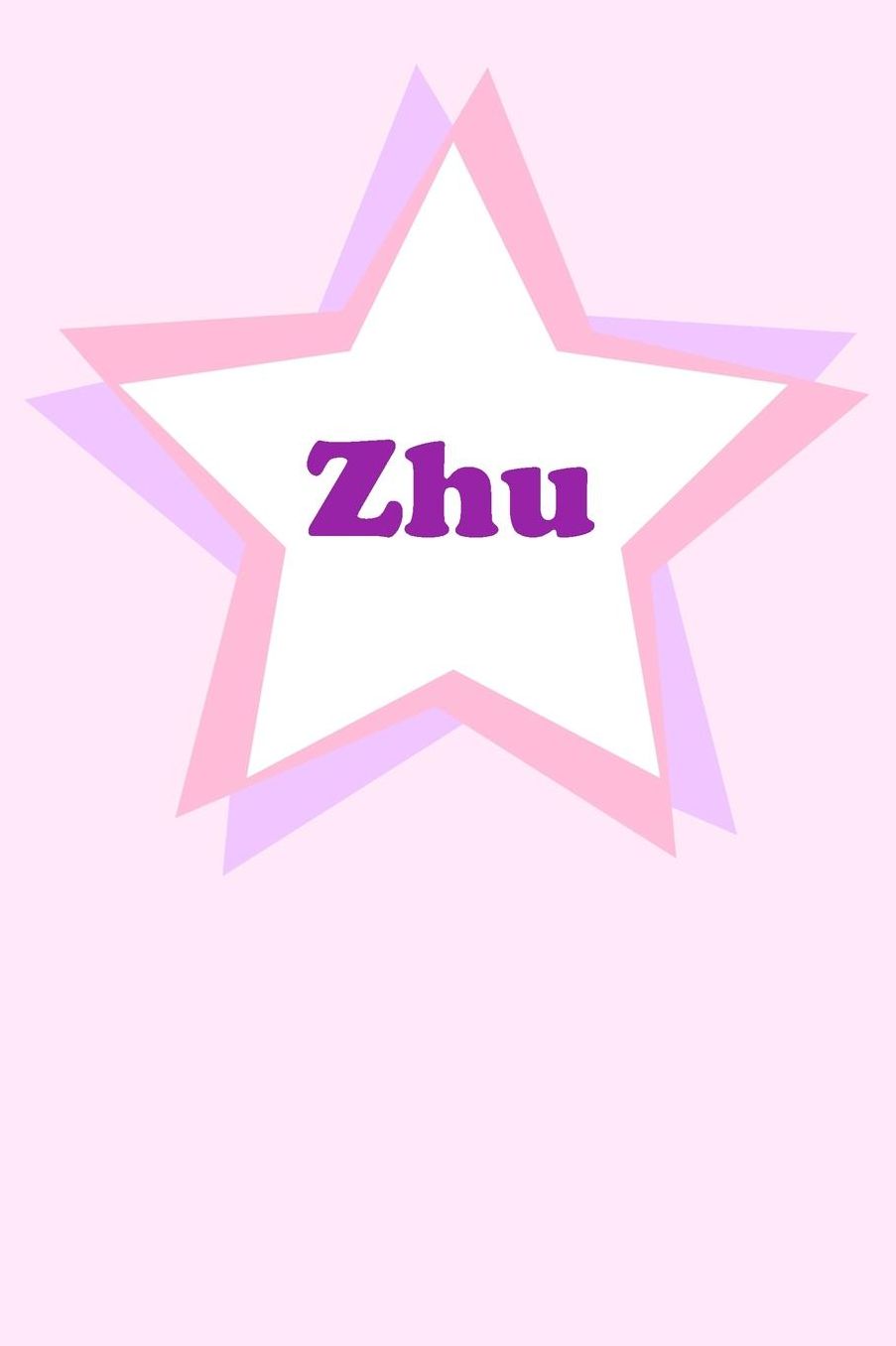 Zhu: Personalized Name Journal. Wide Ruled (Lined) Writing Diary, Composition Book. Cute Pink Star Cover for Girls, Kids and Teens