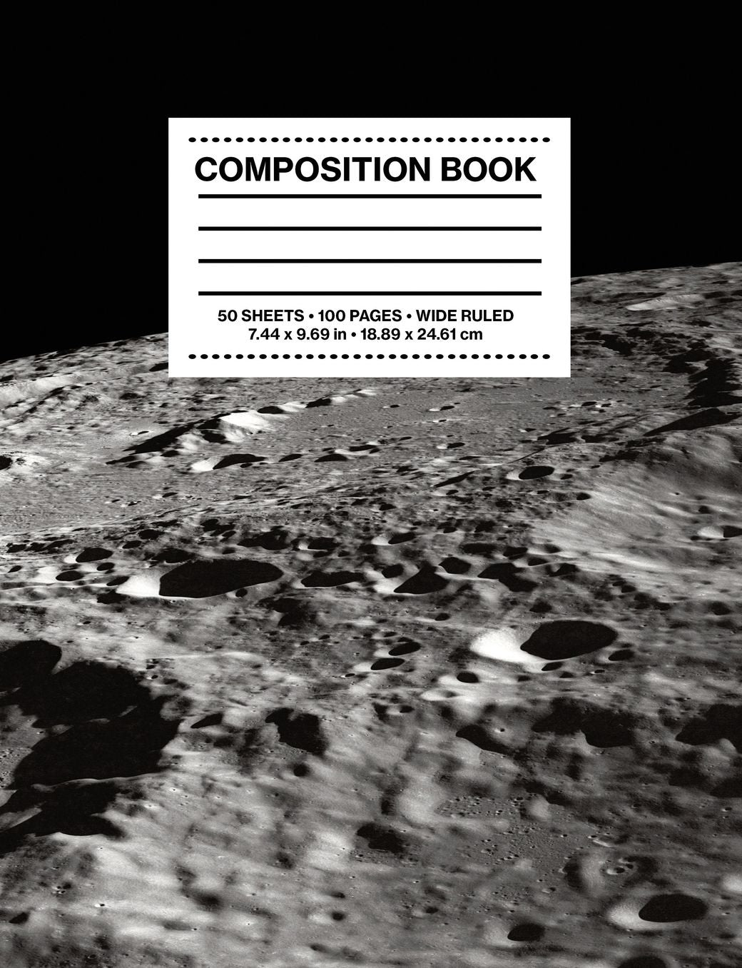 Composition Book Wide Ruled: NASA Apollo Mission Moon Surface Craters Space Astronomy Notebook Journal Logbook