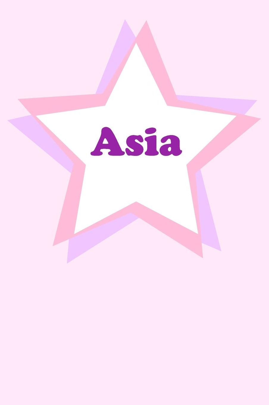 Asia: Personalized Name Journal. Wide Ruled (Lined) Writing Diary, Composition Book. Cute Pink Star Cover for Girls, Kids and Teens