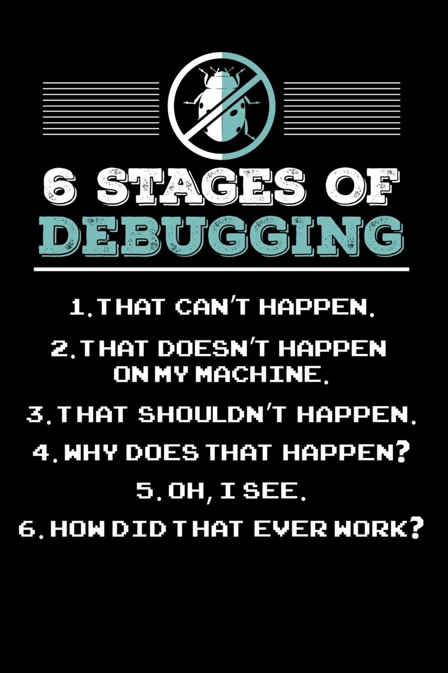 6 Stages of Debugging: 120 Pages I 6x9 I Music Sheet I Funny Software Engineering, Coder & Hacker Gifts