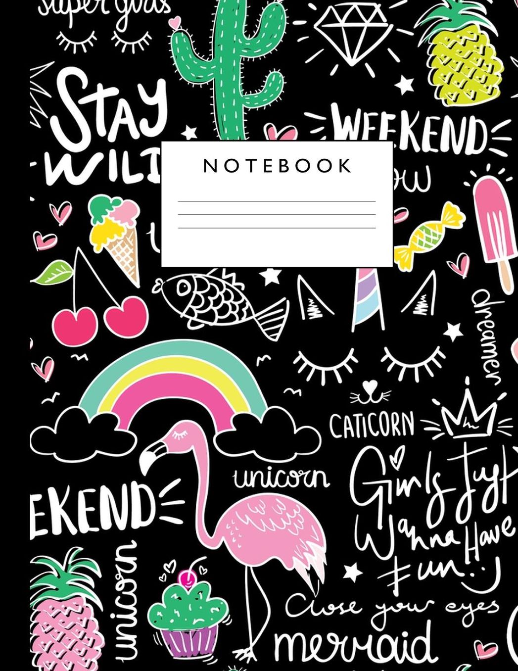 Notebook: Cute Lined Journal Ruled Composition Note Book to Draw and Write In - School Supplies for Elementary, Highschool and College (8.5 x 11 Size 100 Writing Pages) Cover Design 250