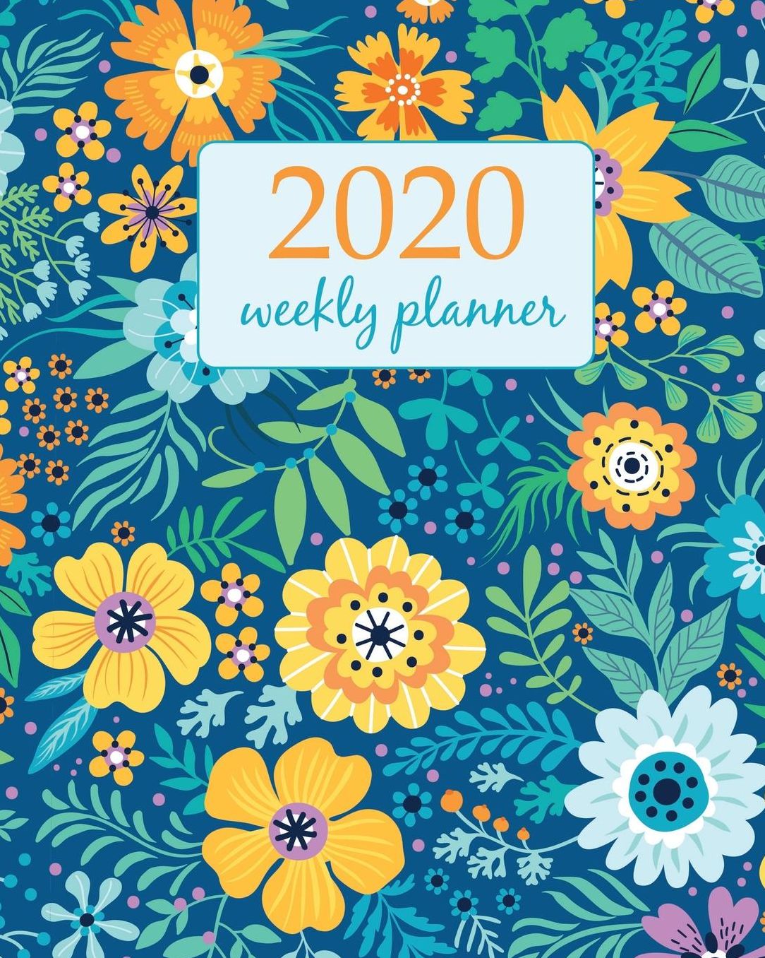 2020 Weekly Planner: Calendar Schedule Organizer Appointment Journal Notebook and Action day With Inspirational Quotes Cute pattern in small yellow flower. Small colorful flowers. Dark blue background - floral design