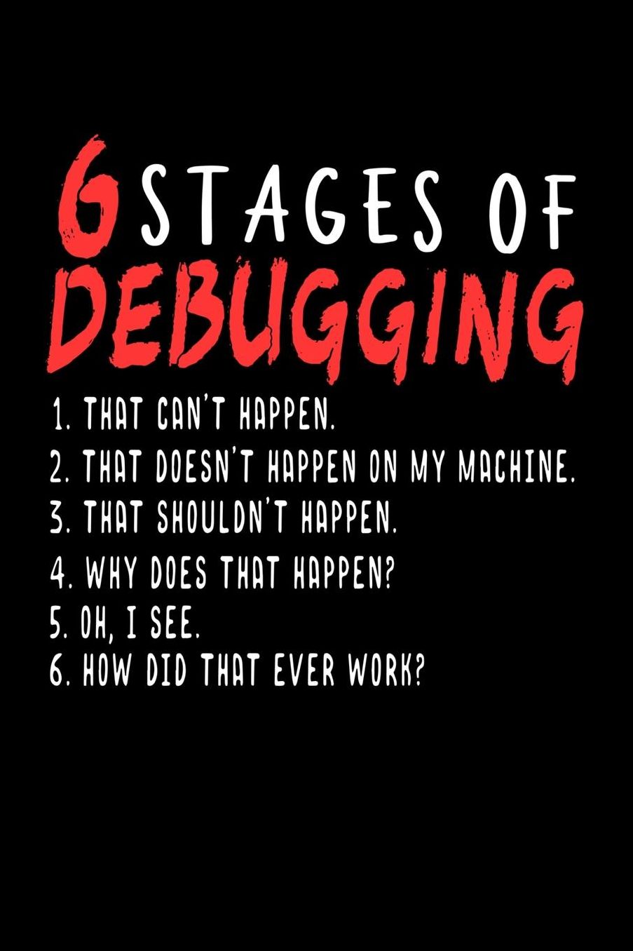 6 Stages of Debugging: 120 Pages I 6x9 I Music Sheet I Funny Software Engineering, Coder & Hacker Gifts