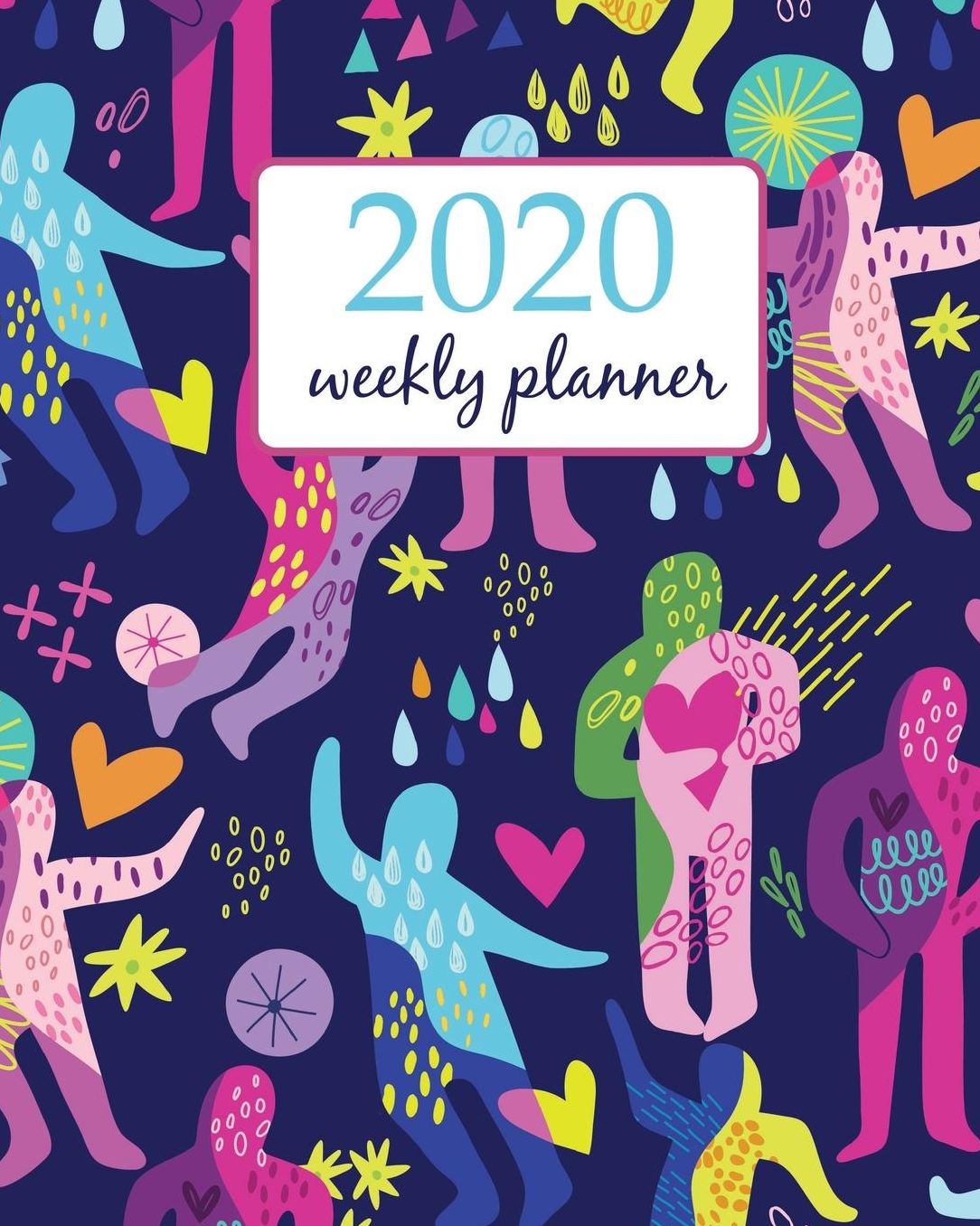 2020 Weekly Planner: Calendar Schedule Organizer Appointment Journal Notebook and Action day With Inspirational Quotes pattern of abstract people figures in retro style design
