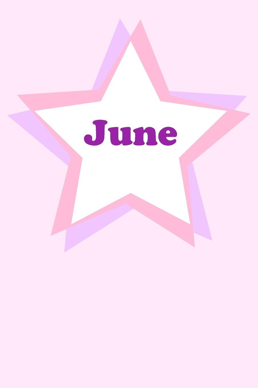 June: Personalized Name Journal. Wide Ruled (Lined) Writing Diary, Composition Book. Cute Pink Star Cover for Girls, Kids and Teens