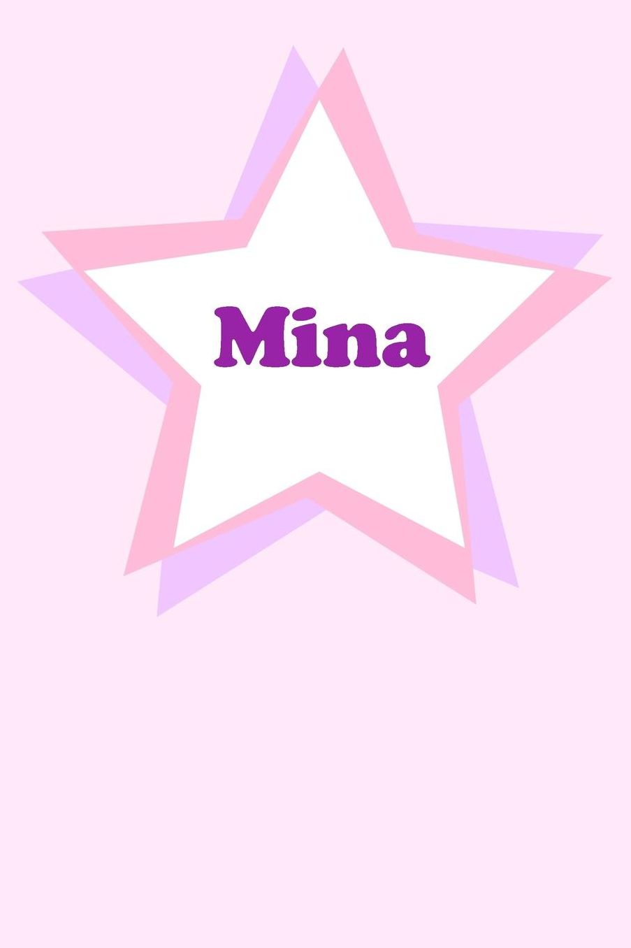 Mina: Personalized Name Journal. Wide Ruled (Lined) Writing Diary, Composition Book. Cute Pink Star Cover for Girls, Kids and Teens