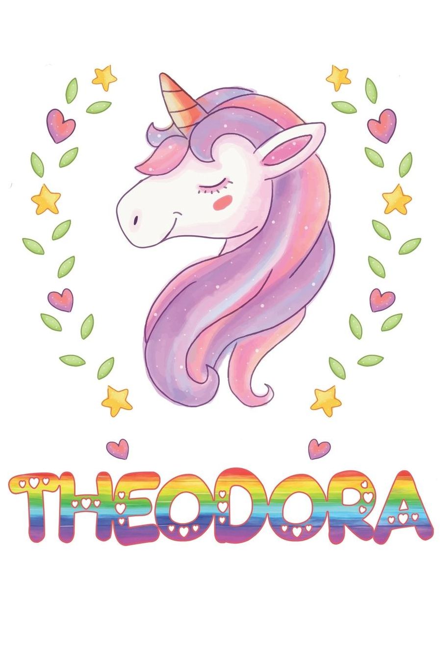 Theodora: Theodora Notebook Journal 6x9 Personalized Gift For Theodora Unicorn Rainbow Colors Lined Paper