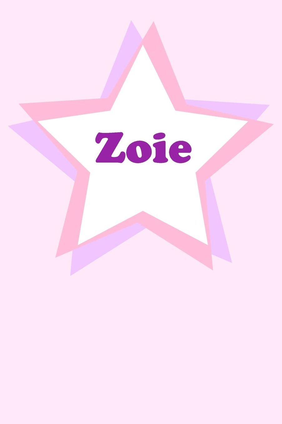 Zoie: Personalized Name Journal. Wide Ruled (Lined) Writing Diary, Composition Book. Cute Pink Star Cover for Girls, Kids and Teens