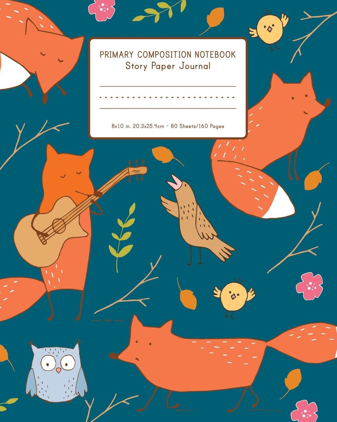 Primary Composition Notebook Story Paper Journal 8x10 in, 20.3x25.4cm - 80 Sheets/160 Pages: Lovely Fox Pattern - Draw and Write Journal Half Ruled Half Blank - Primary Composition Notebook K-2 - Draw And Write Journal For Kids