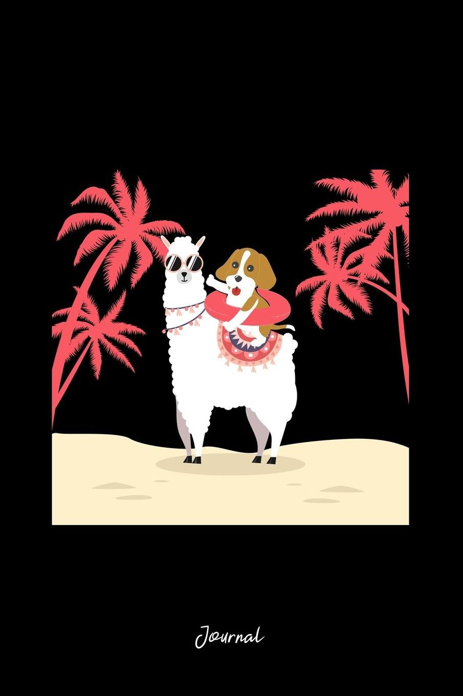 Journal: Lined Journal - Dog With A Llama With Beach Elements Cute Animal Gift Idea - Black Diary, Planner, Gratitude, Writing, Travel, Goal, Bullet Notebook - 6x9 120 pages