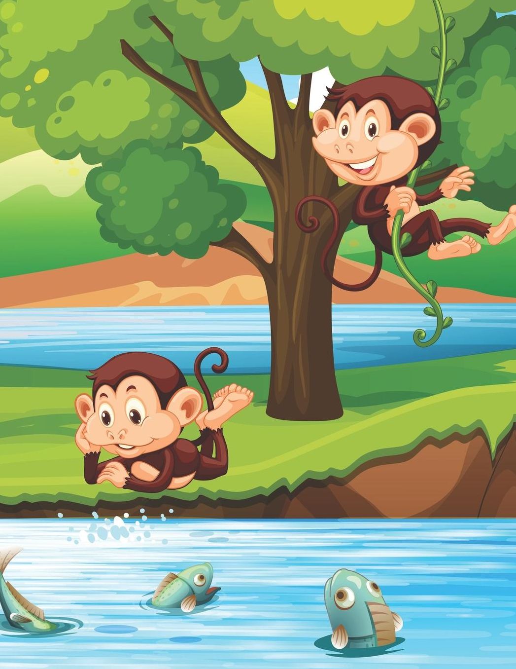 Monkeys at a Lake Blank Lined Notebook