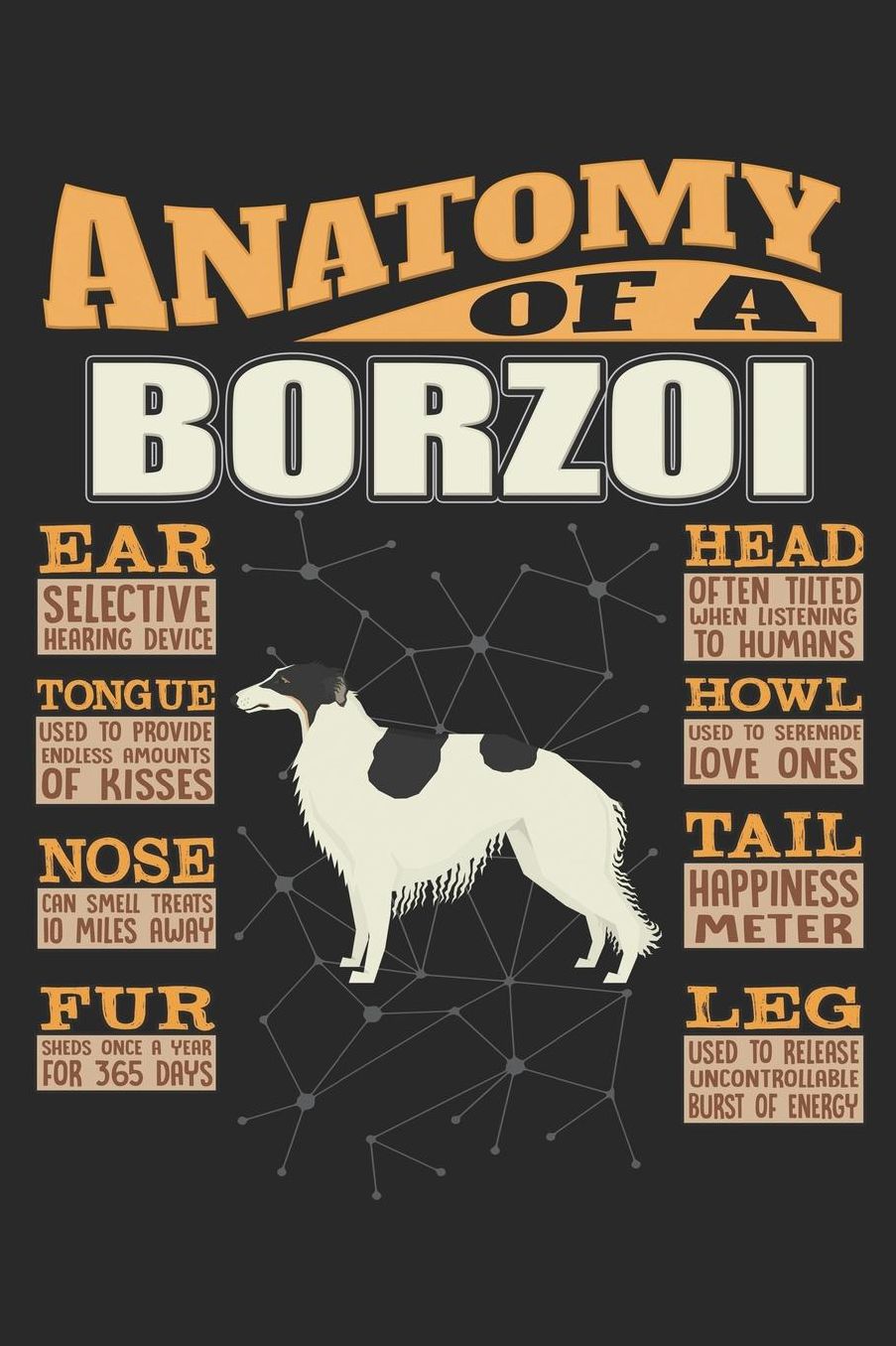 Anatomy Of A Borzoi: Anatomy Of A Borzoi Notebook Journal 6x9 Personalized Customized Gift For Borzoi Mom Dad Lined Paper