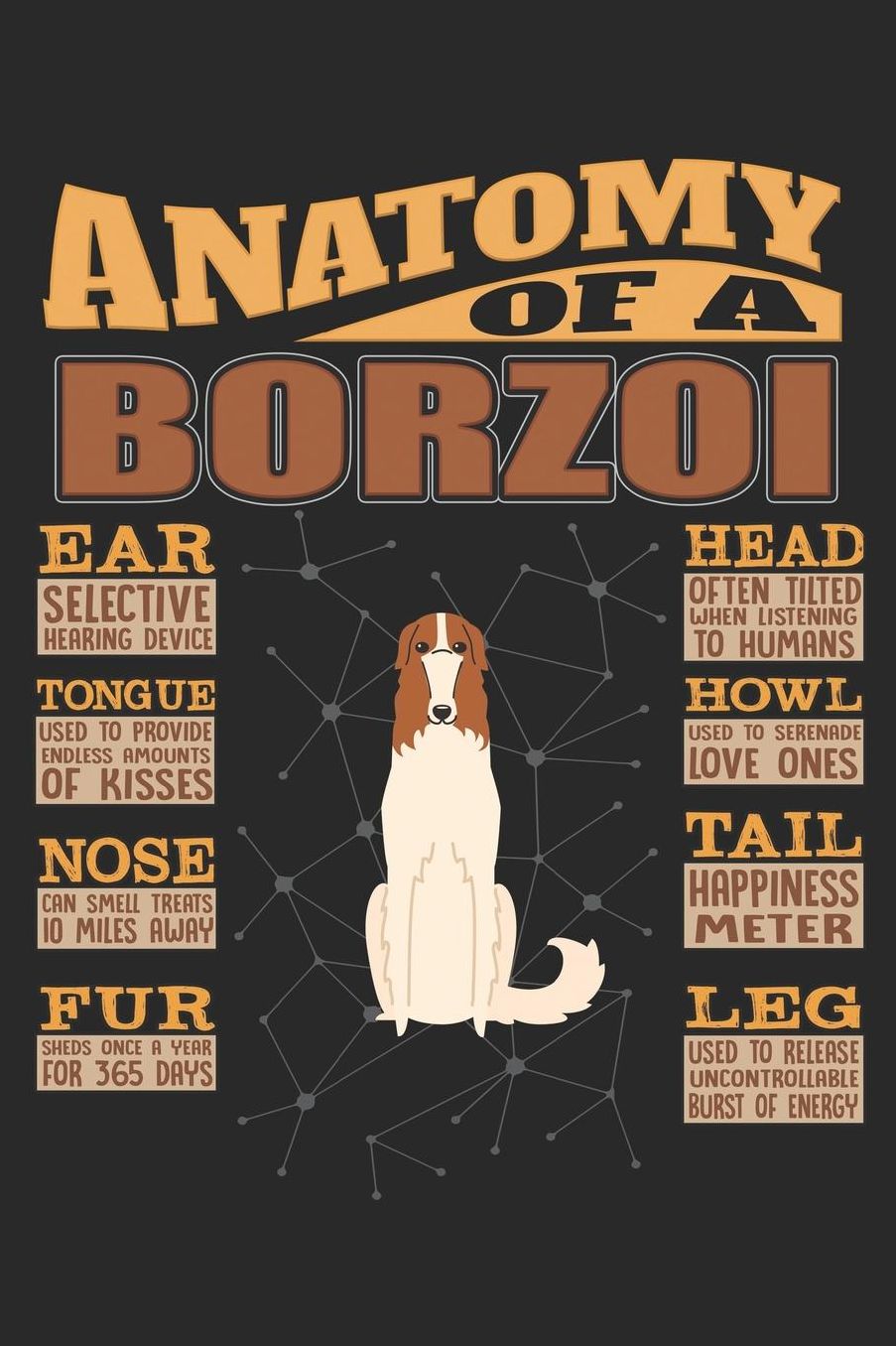 Anatomy Of A Borzoi: Anatomy Of A Borzoi Notebook Journal 6x9 Personalized Customized Gift For Borzoi Mom Dad Lined Paper