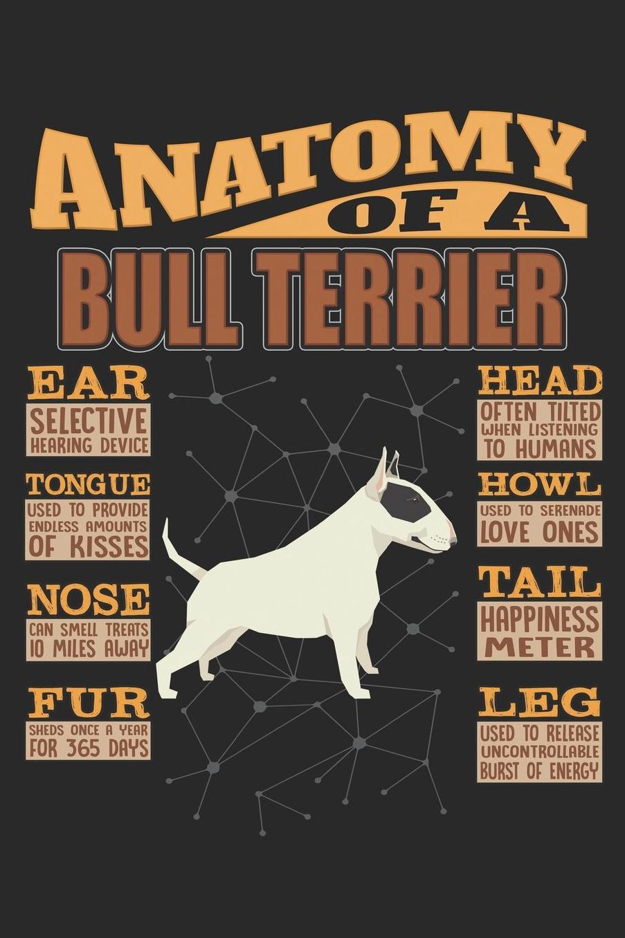 Anatomy Of A Bull Terrier: Anatomy Of A Bull Terrier Notebook Journal 6x9 Personalized Customized Gift For Bull Terrier Black and White Mom Dad Lined Paper
