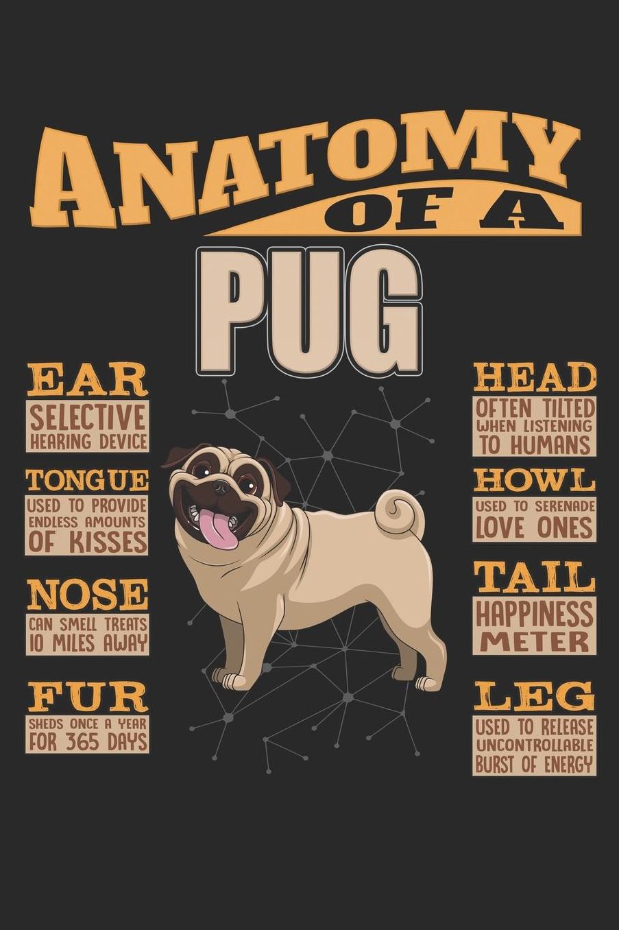 Anatomy Of A Pug: Anatomy Of A Pug Notebook Journal 6x9 Personalized Customized Gift For Pug Mom Dad Lined Paper