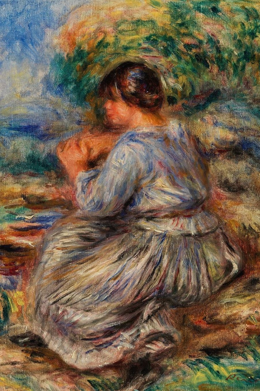 Art Journal: Pierre-Auguste Renoir - Girl Seated in a Landscape - Art Cover College Ruled Notebook 110 Pages