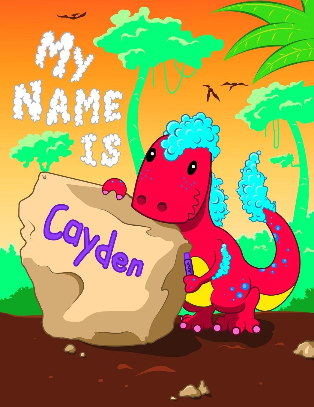 My Name is Cayden: 2 Workbooks in 1! Personalized Primary Name and Letter Tracing Book for Kids Learning How to Write Their First Name and the Alphabet with Cute Dinosaur Theme, Handwriting Practice Paper Designed for Children in Pre-k and Kindergarten