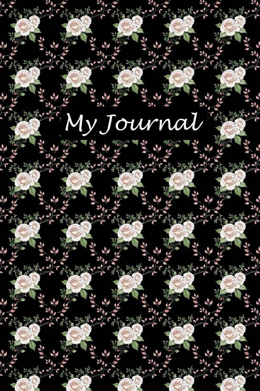 My Journal: White Rose Flower Pattern on Black