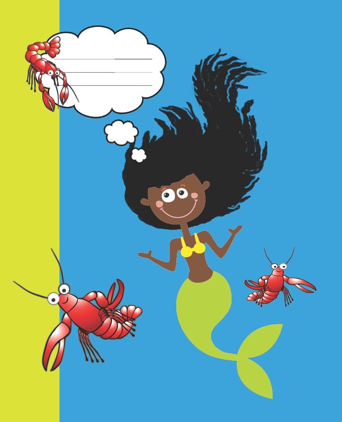 Fun African American Mermaid Cute Girl's Writing Journal Modern Fantasy lovers Book: Back To School Blank Composition Wide-lined Ruled Paper Notebook