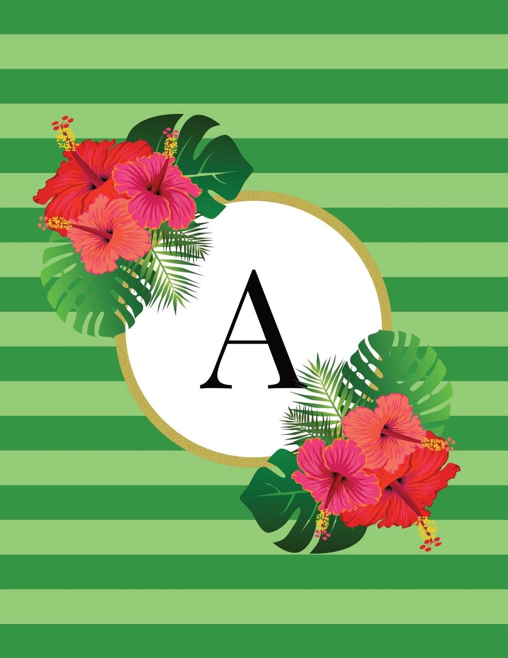 Green Striped Tropical Floral Monogram Journal with Letter A