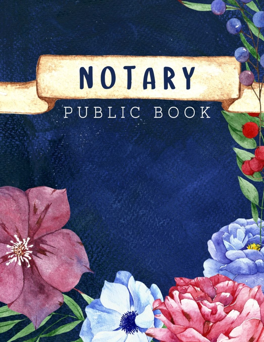 Notary Public Book: Notary Public Official Records Journal Log Book, 110 pages 8.5 X 11 Blue Matte Floral Pattern Cover