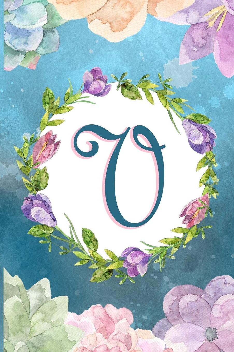 s: Watercolor Monogram Handwritten Initial V with Vintage Retro Floral Wreath Elements - College Ruled Lined Writing Journal, Notebook, Composition Book, Inspirational Journal or Diary 6x9'' 120 pages
