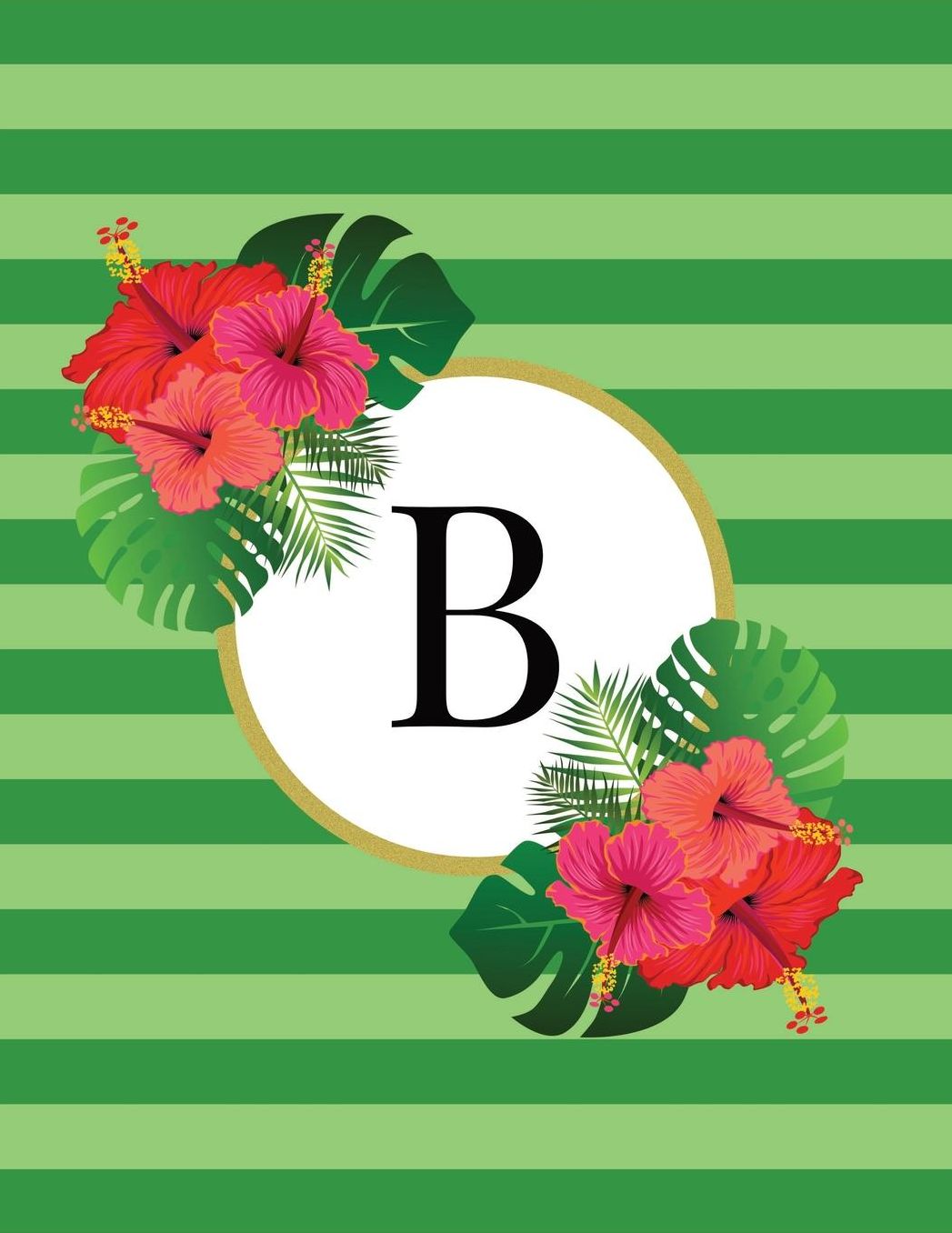 Green Striped Tropical Floral Monogram Journal with Letter B