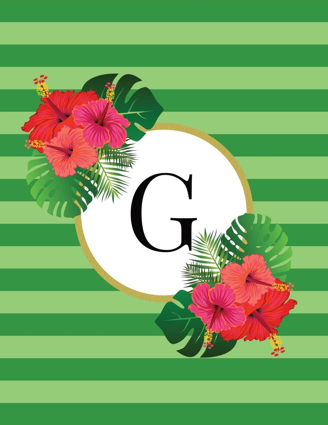 Green Striped Tropical Floral Monogram Journal with Letter G