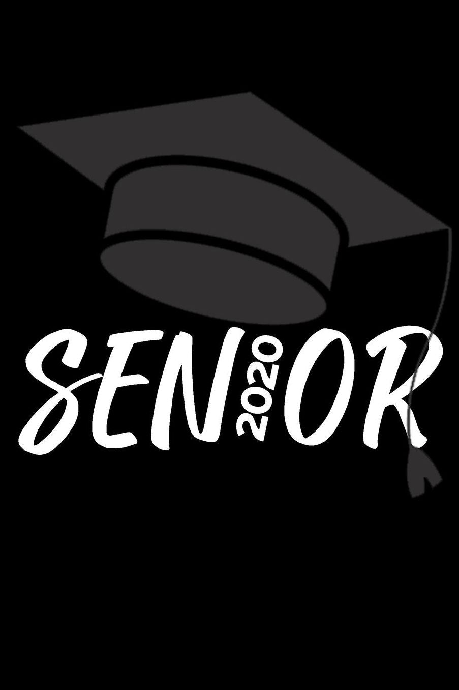 Senior 2020: Black On Black 6x9 inch Blank, Lined, Graduate Notebook Lined Notebook for Graduating Seniors Graduation cap Notebook
