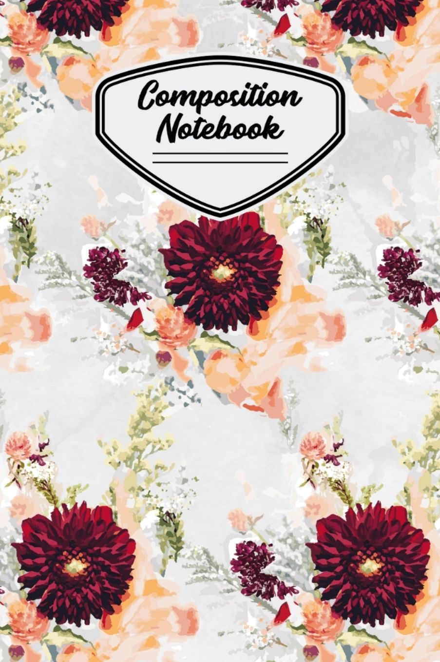 Composition Notebook: White and Maroon Flower Pattern