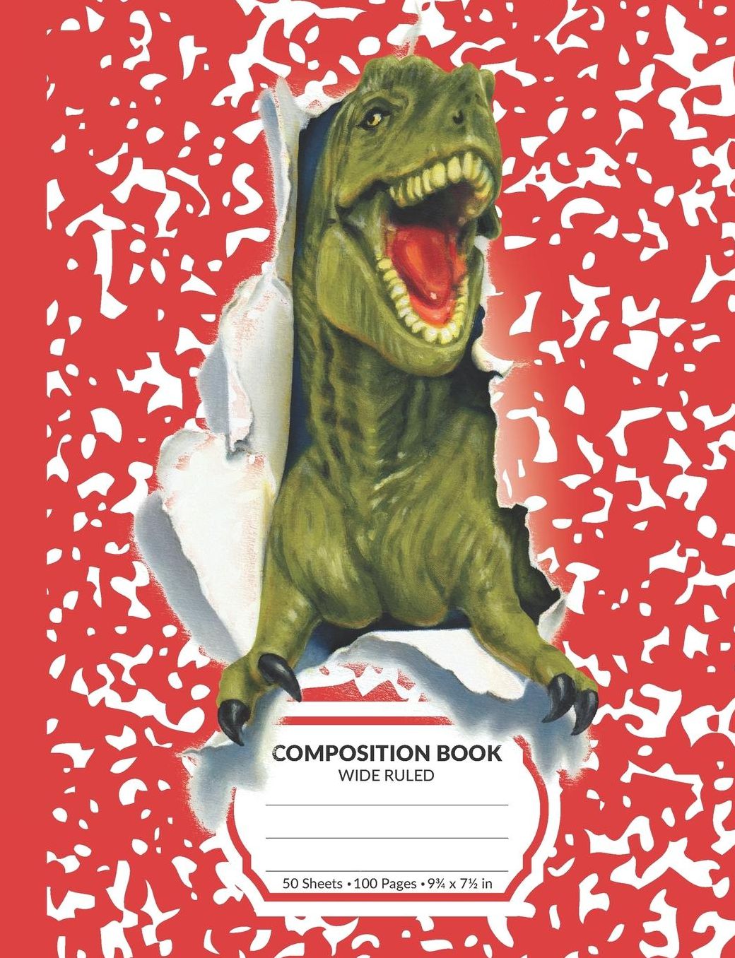 Composition Book: Red T-Rex Dinosaur Marble Pattern School Notebook 100 Wide Ruled Blank Lined Writing Exercise Journal For Boys and Girls Back To School Gift For Students